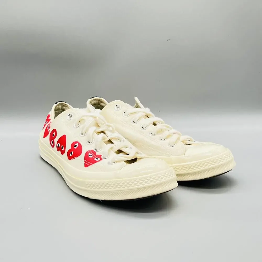 Converse Shoes Mens 9 White Canvas Comme Des Garcons Heart Sneakers Comfort - Picture 2 of 11